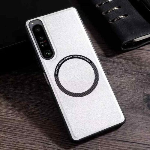 Sony Xperia 1 VI Luxury Cover PU Leather Magsafe Magnetic Case - White - Alezay Kuwait